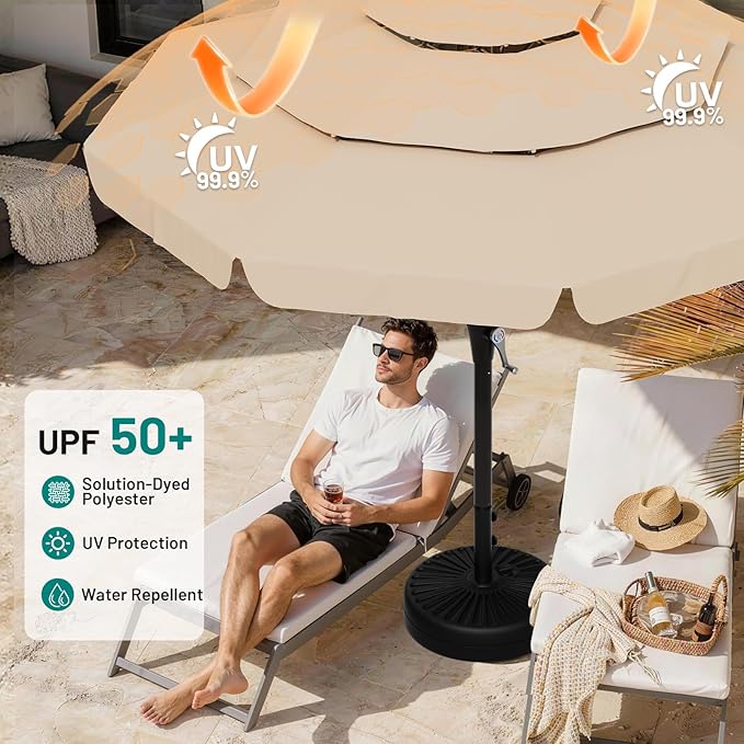 AreShark 10FT 3-Tiers Patio Umbrella with Valance, Outdoor Umbrellas with Crank/Tilt, Table Market Umbrella Vented w/ 8 Sturdy Ribs for Garden, Deck, Backyard, and Pool, Beige