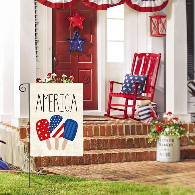 AVOIN colorlife American Stars and Stripes Popsicle Garden Flag Double Sided Outside, USA Patriotic 4th of July Independence Memorial Day Yard Outdoor Decoration 12.5 x 18 Inch