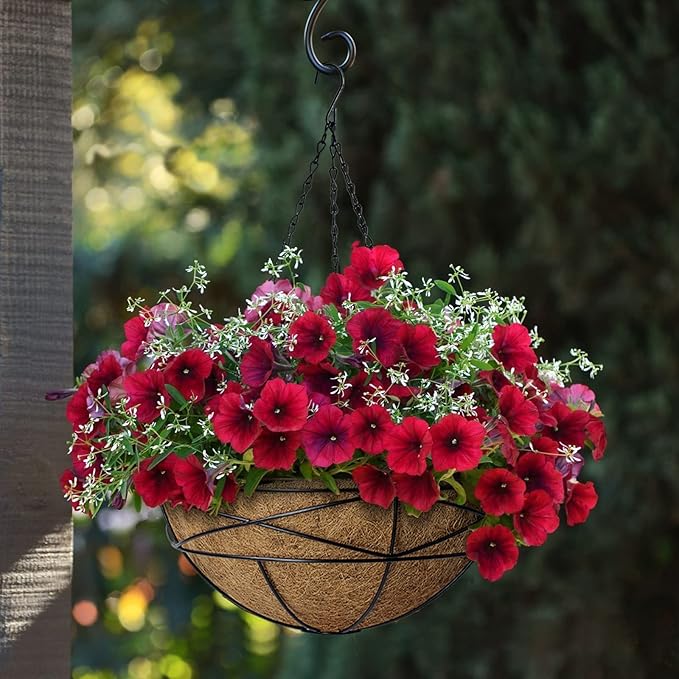 2 Pack 10 Inch Hanging Planters for Outdoor Plants Metal Wire Flower Baskets with Natural Coconut Liners for Garden Planting Decor