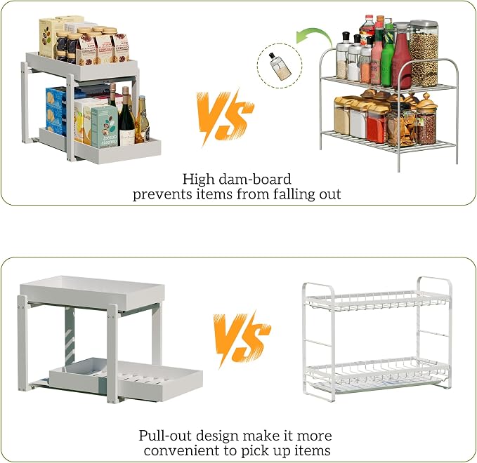 APRTAT 2 Pack Bamboo Under Sink Organizer, 2-Tier Pull Out Storage Drawers