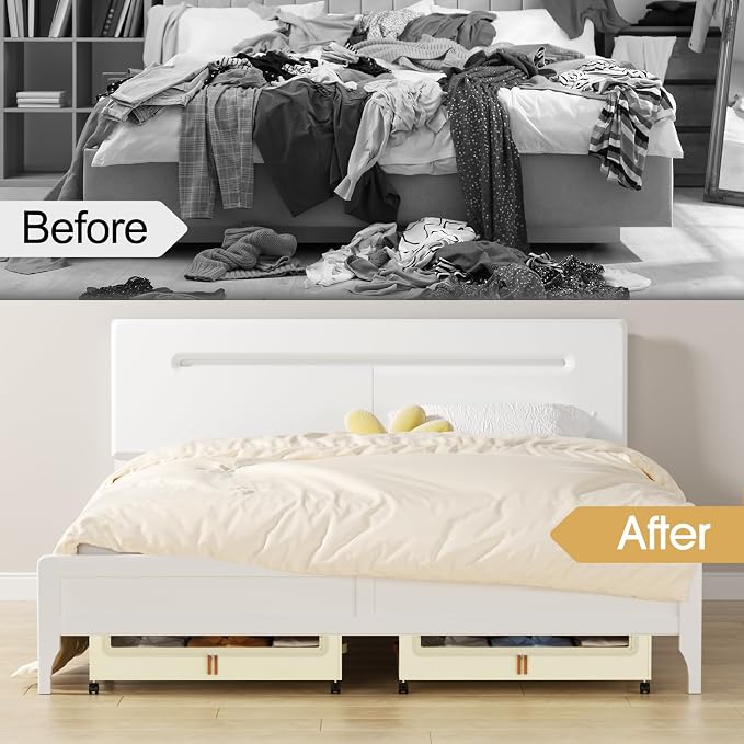 Yecaye 60L Under Bed Storage with Wheels, 2 Pack, Beige