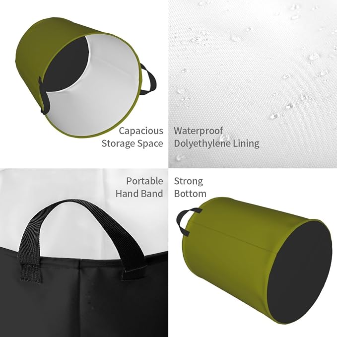 19.6" Large Laundry Hamper Bag, Olive Green Color Collapsible Laundry Basket Dirty Clothes Organizer Washing Bin for Family Essentials Storage