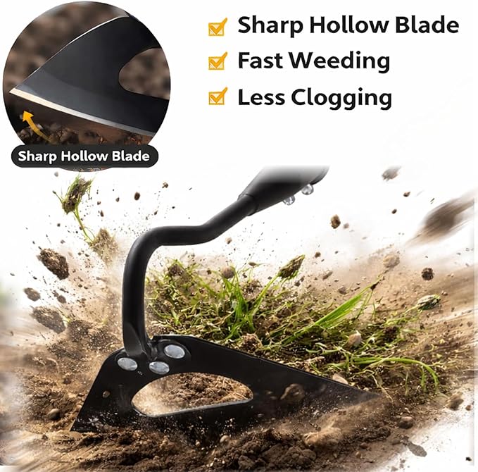 Hollow Garden Hoe - Heavy Duty Triangle Weed Hoes for Gardening,68" Adjustable Long Handle, Sharp Blade Hand Weeding Tool for Vegetable Gardens, Flower Beds, Lawn Edges & Tight Spaces