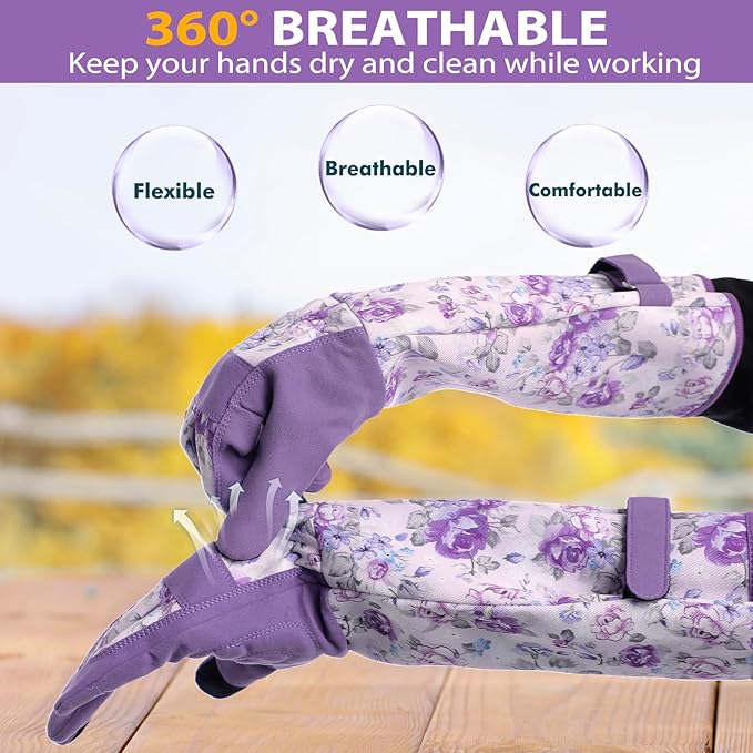Trifabricy Gardening Gloves for Women, Leather Long Garden Gloves with Grip, Thorn-Proof Puncture-Resistant Work Gloves