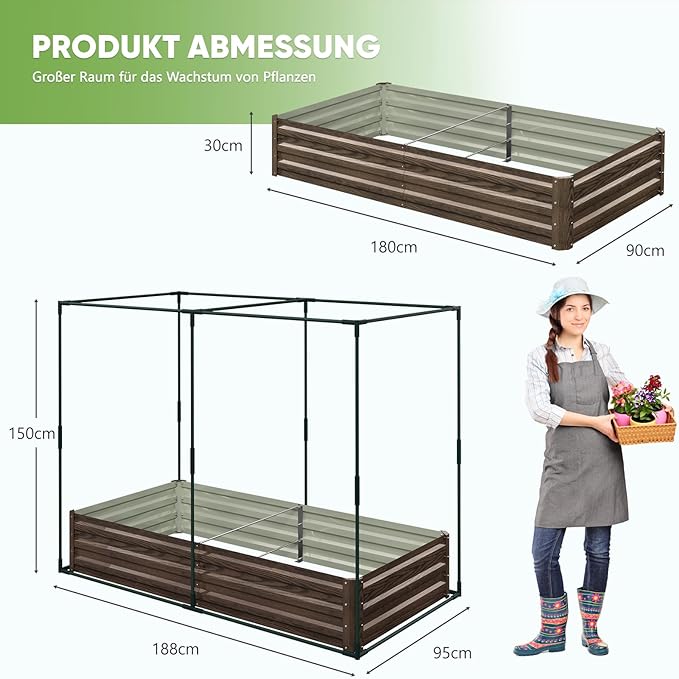 DoCred Crop Cage with Raised Garden Bed, 72.8" x 37.4" x 59" Plant Protection Tent Garden Cages with Window, 2 in 1 Galvanized Raised Garden Bed Kit and Mesh Cover for Garden, Yard, Lawn
