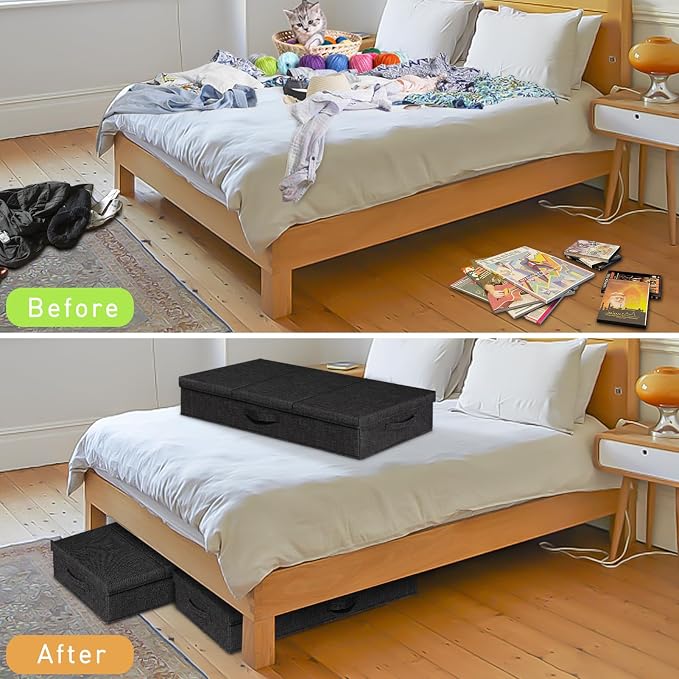 punemi 6 in Tall Stackable Under Bed Storage Containers, 3 Pack, Black