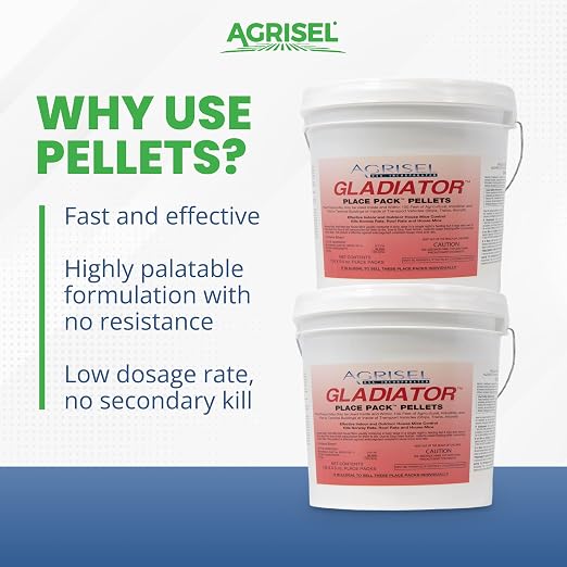 Agrisel Gladiator Rodenticide, Mouse Bait, Rat Bait, 130 Pellets (.5 oz) | Single-Dose Rodent Control, Use Indoor & Outdoor