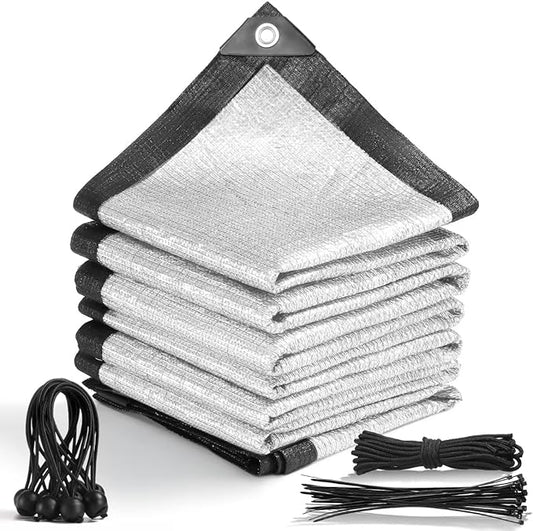 99% 6x6 FT Aluminet Shade Cloth with Grommets 6/8/10/12/20/ FT Aluminum Reflective Tarp Sun Heat Reflective Blocking Sun for Cars Garden Patio Kennel Outdoor Cover