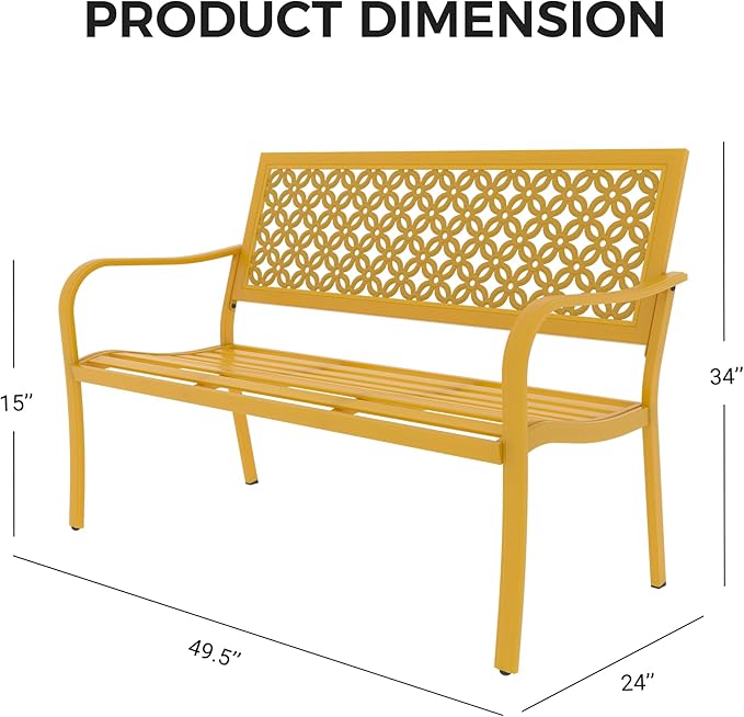 Grand patio 50" Outdoor Bench, Garden Benches with Anti-Rust Metal Powder Coated Frame, Patio Bench for Front Porch Park Outside Furniture Decor, Sunflower Yellow