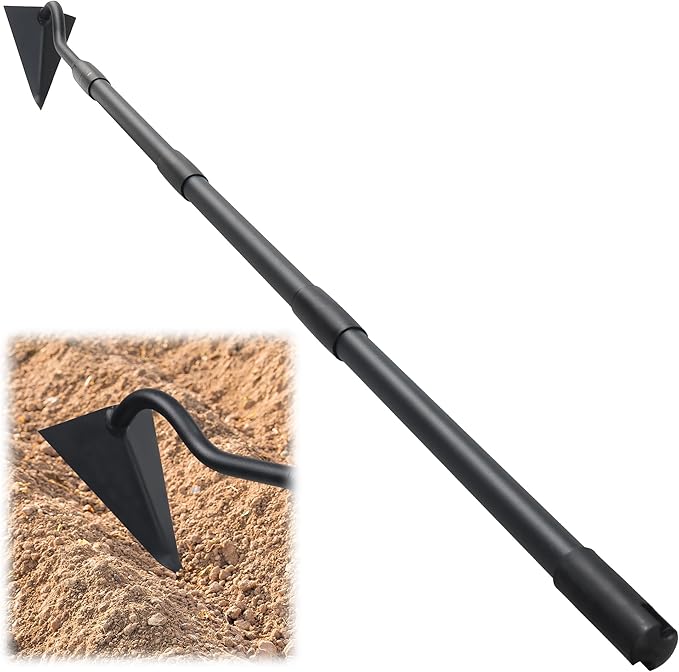 LLARGUEST Hoe Garden Tool, Triangle Garden Hoe for Digging Cutting Trenches Loosen Soil Heavy Duty Hand Weed Hoe Long Handle 59 Inch