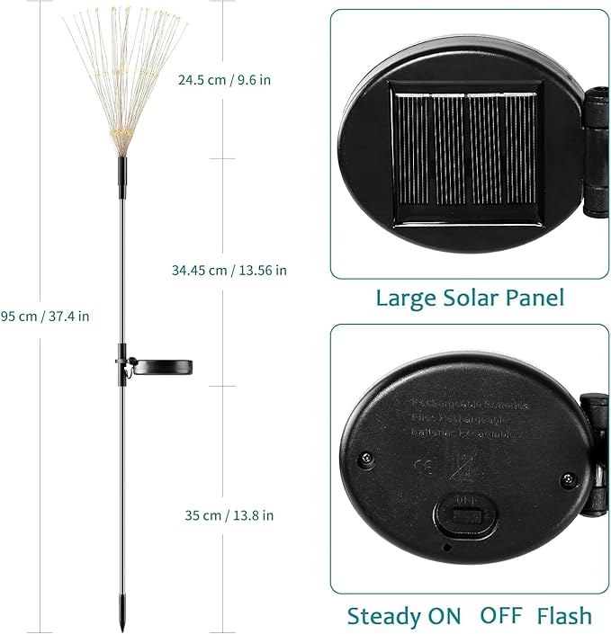 JJGoo Solar Firework Lights, 2 Pack 135 LEDs 2 Lighting Modes Solar Garden Lights Outdoor Waterproof for Yard Patio Walkway Pathway Party Wedding Christmas Decorative - Warm White