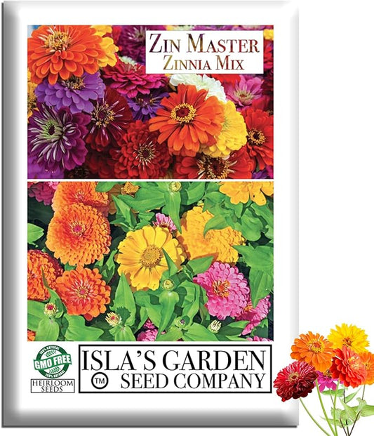 Zin Master Mix Zinnia Seeds (Zinnia elegans) – 200+ Heirloom Non GMO Flower Seeds by Isla’s Garden Seeds, Easy Growing Colorful Summer Blooms for Pollinators, Beds, Borders, Cutting Gardens, Gift Idea