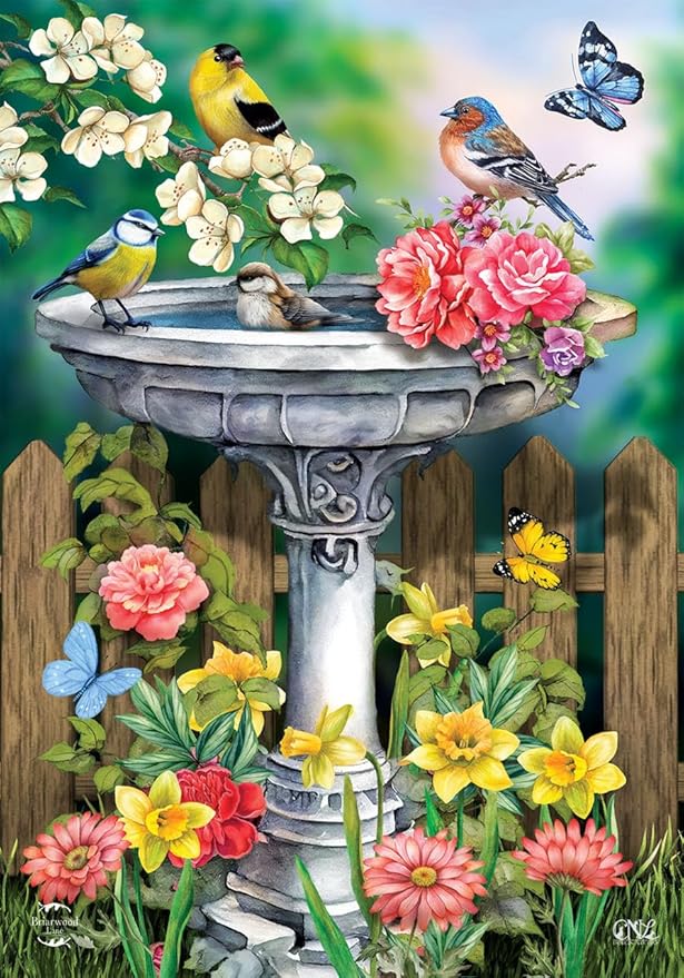 Birdbath in Bloom Spring Garden Flag 18" x 12.5" Briarwood Lane