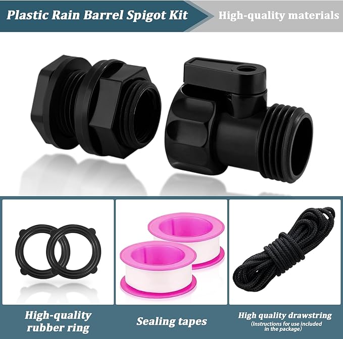 Rain Barrel Spigot Kit 4 Kit Water hose Shut-Off Ball Valve Plastic Garden Hose Shut Off Valve+3/4 GHT Rain Barrel Bulkhead Fitting for Rain Barrels Water Tank Pond Aquarium Tubs Pools Spigot