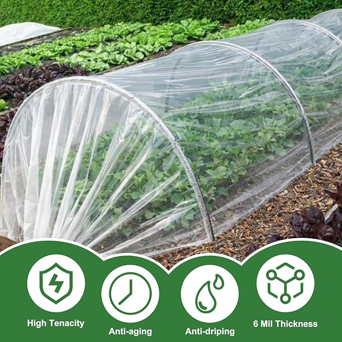 6 Mil Greenhouse Plastic Sheeting, 20x102 FT High Clear Greenhouse Film, Heavy Duty UV Resistant Waterproof Dust Green House Plastic Cover for Garden, Farms, Agriculture