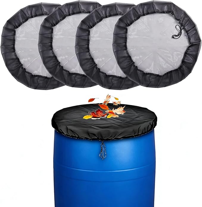 4Pack 39’’ Mesh Cover for Rain Barrel with Drawstring Water Collection Buckets Cover Rain Collection Barrels Netting Screen to Keep Leaves and Debris Out
