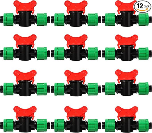 Tondiamo Drip Irrigation Shut off Valve 1/2 Inch Universal Drip Irrigation Tubing Coupling Valve Connector Locking Fitting Compatible with 16 to 17 mm Drip Tape Tubing Sprinkler System (12 Pieces)