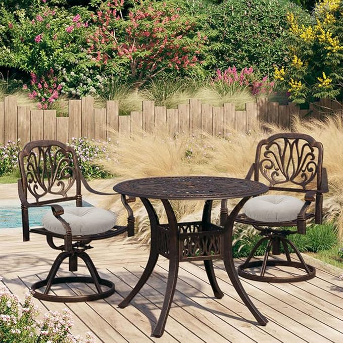 Bistro Chair Cushions 15 inch,Set of 2,Tufted Round Chair Cushions with Ties,15"x15"x4",Water Resistant Round Seat Cushion for Barstool Chairs,Patio Garden Kitchen Outdoor Furniture(Light Brown)