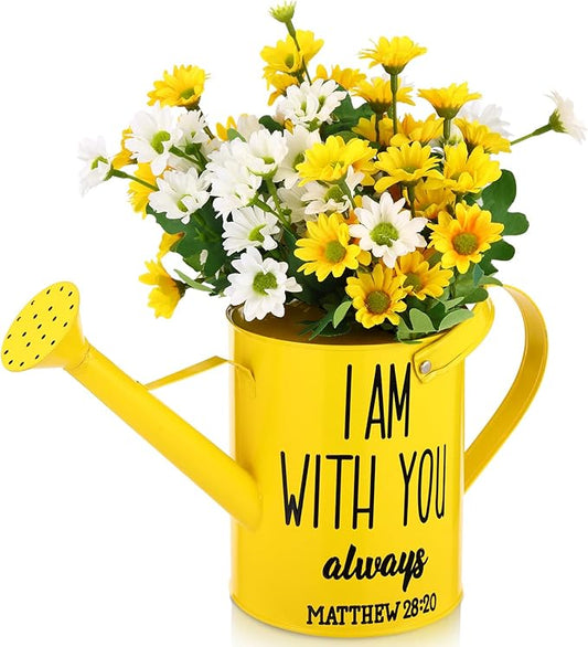 Blueweenly 1. 6l Christian Galvanized Metal Watering Can with Inspirational Bible Verses Small Christian Religious Gardening Can Church Gift for Women for Outdoor House Indoor Plants(Yellow,1.6 L)