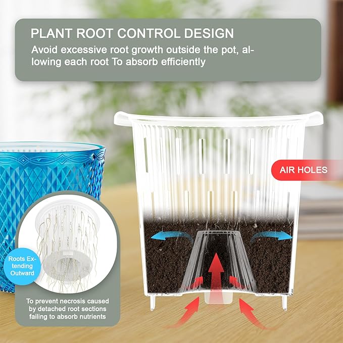 QCQHDU Self Watering Hanging Pots, 2 Pack 5.7 Inch Hanging Planters for Plants Indoor, Flower Pots with Drainage Holes and 3 Hooks Chains for Garden Home (Klein Blue)