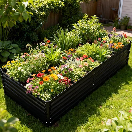 COMHOMA Raised Garden Bed 8x4x2ft,Galvanized Metal Planter Box Kit for Outdoor Gardening,Large Vegetable Flower Growing Beds with Gloves Tools,Black