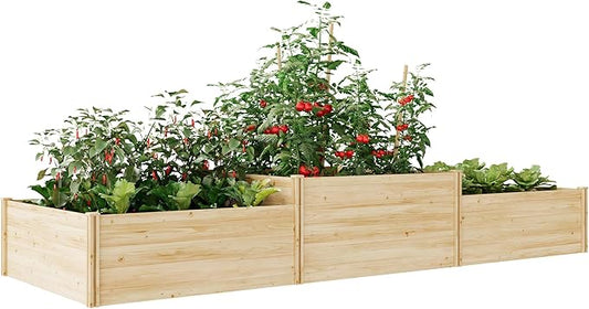 AMERLIFE 2 Tier Raised Garden Bed, Mortise & Tenon Structure 23 Inch Depth Fir Wood Planter Box, 3-Section with Open Base, Ideal for Vegetables, Flowers, Herbs in Backyard/Garden/Patio, 142x49x24 in
