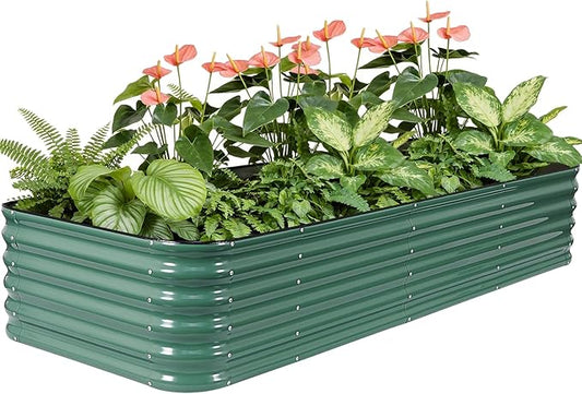8×3×1.4FT Galvanized Raised Garden Bed Outdoor, Metal Raised Garden Bed Kit, Large Planter Raised Beds, 5 In1 Modular Raised Planter Box Outdoor,Raised Beds for Gardening for Vegetables Flowers Herbs