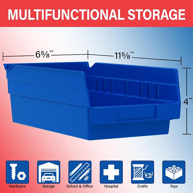 Akro-Mils 30130 Heavy Duty Plastic Shelf Bins, 12"x 6.5"x 4", Red, 12-Pk | Heavy Duty Nesting Storage Bins for Garage, Closet, Refrigerator, Kitchen, Cabinet, Drawer Organization, Pantry Organization
