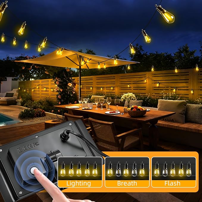 Solar Lights Outdoor Patio Lights: S14 30M 100FT Solar Powered 3 Light Modes Solar Waterproof Light - Shatterproof Bulbs - Camping Backyard Garden Deck Outside Yard