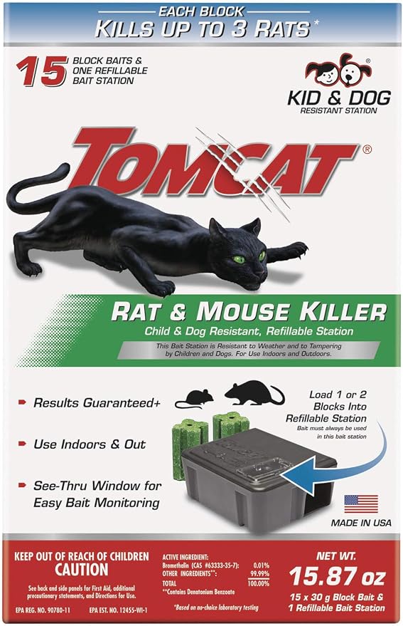 Tomcat Rat & Mouse Bait Station, 4 Packages Each with 1 Station & 15 Baits | Tomcat Rat & Mouse Killer, Child & Dog Resistant, Refillable Station - Indoor/Outdoor Use, Weather Resistant, Easy Monitoring