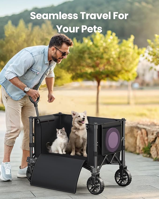 Wagons Carts Foldable, Collapsible Wagon Cart with 220 lbs Max Load and Expandable Storage Space, Heavy-Duty Foldable Wagon Cart with Wheels for Groceries, Shopping, Sport, Beach, Garden and Camping