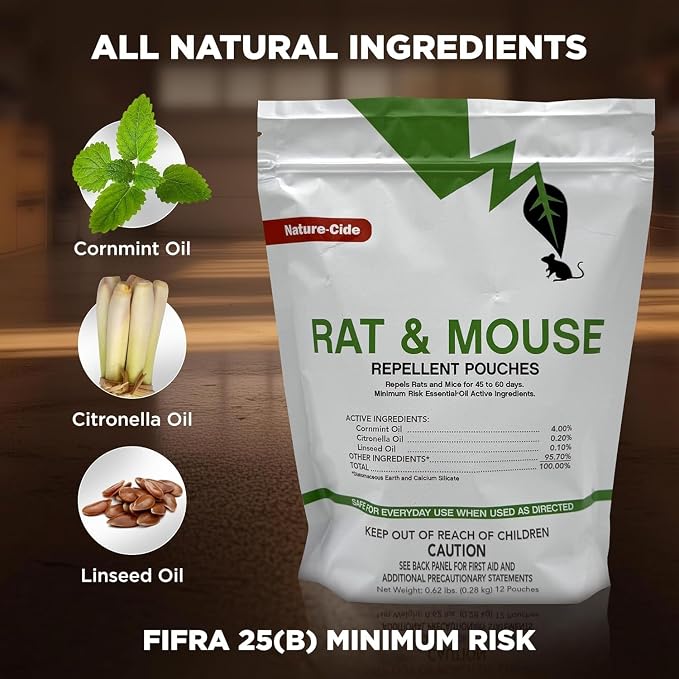 Nature-Cide Rat & Mouse Repellent Pouches, Peppermint Oil Rodent Repellent for Home, Garage, Car, RV & Shed, Mint Scent Mouse Deterrent, 12 Pouches