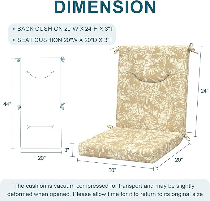 DYTXIII Outdoor High Back Chair Cushions Set of 2, 44x20 in Water Repellent Patio Seat Cushions with Elastic Sponge, All Weather Cushions for Rocking, Dining Chairs, Patio Furniture - Tropical Oat