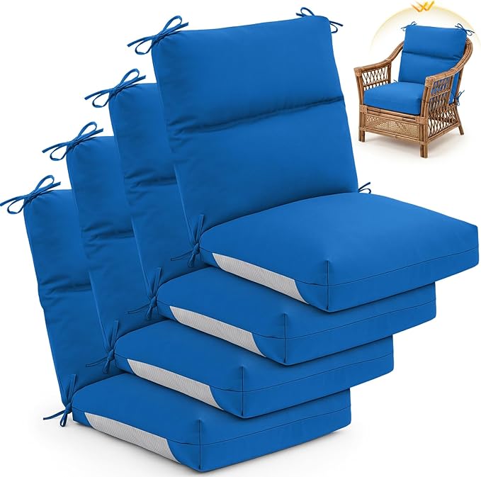 Geelin 4 Pack Outdoor/Indoor High-Back Chair Cushions 44×21 in, Stuffed Tufted Replacement Patio Chair Cushions with Ties Weather Resistant Pads for Patio Furniture (Blue)