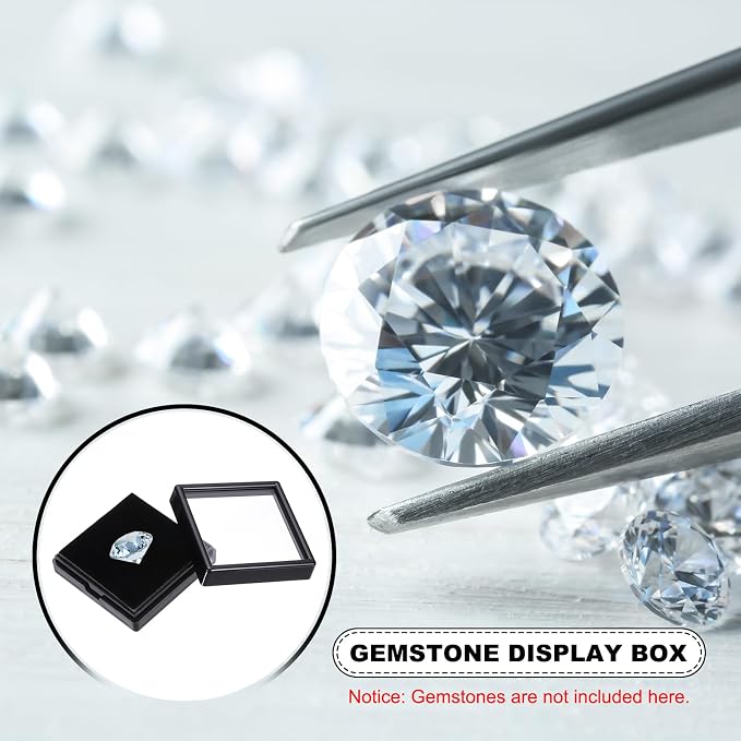 MECCANIXITY 6Pcs Gemstone Display Box, 2x2x0.8inch Acrylic Small Diamond Cases Square Jewelry Boxes Container with Sponge Cushions Clear Lids for Gems Coins Ring Crystal, White，Black