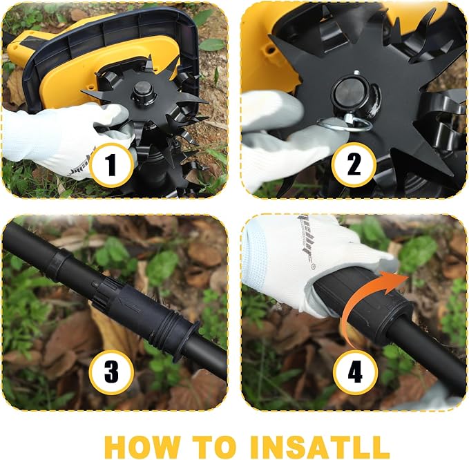 Cordless Tiller Cultivator Compatible with Dewalt 20V Battery(Tool Only), Electric Garden Tiller w/270 RPM, 48 Steel Tines, 8.7" Tilling Width, 6.3" Depth, Portable Rotary Tiller