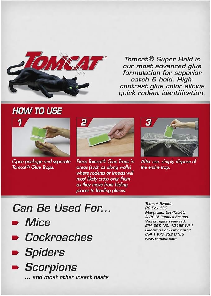 Tomcat Super Hold Glue Traps Mouse Size, 32 Traps | For Mice, Cockroaches, Spiders, and Scorpions, Ready-To-Use, 8 Packages Each with 4 Glue Traps