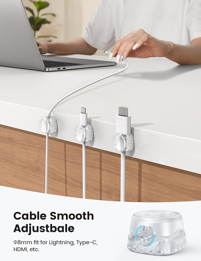 Lamicall 6 Pack Cord Organizer, Office Desk Accessories, Clear Cable Clips