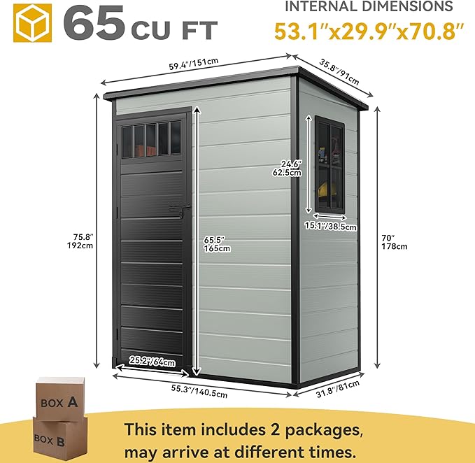 DWVO Outdoor Storage Shed 5x3FT with Fence-Style and Side Windows, Floor & Lockable Doors, Plastic Storage Shed, Storage Shed for Backyard and Garden