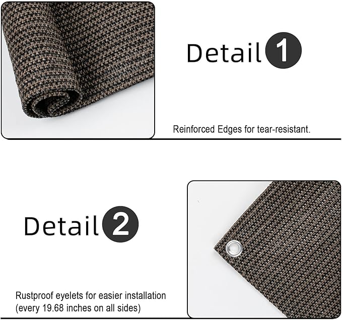 SUNLAX 3'x25' Brown Balcony Privacy Screen Fence Windscreen Cover Fabric Shade Netting Mesh Cloth with Grommets UV Protection for Patio, Backyard, Porch, Railing Shield 90%
