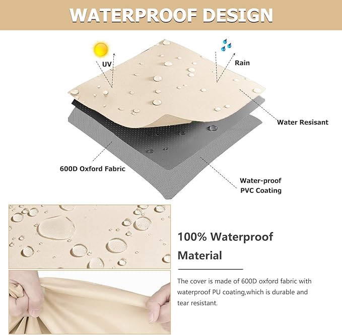 3-Seater Patio Sofa Cover, 600D Heavy Duty Waterproof Outdoor Sofa Covers, 79 W x 38 D x 35 H Inches Outdoor Couch Cover, Patio Furniture Covers, Lvory&Brown