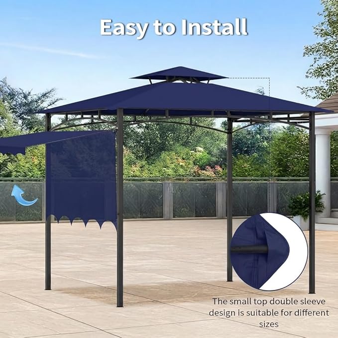 Grill Gazebo Replacement Canopy Top Only - 5' x 11' Outdoor BBQ Gazebo Canopy Roof with Extra Side Awning, Waterproof Double Tiered Shelter Cover (Blue, 5x11)