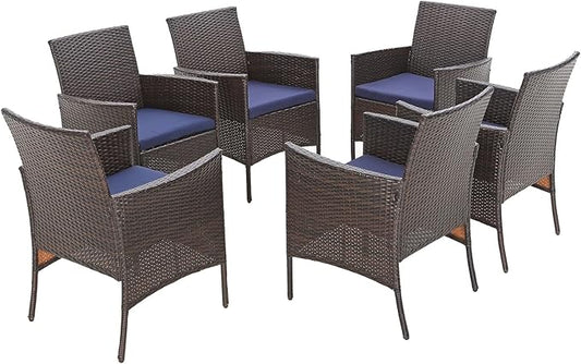 Sophia & William Wicker Patio Chairs Set of 6, 6 Pcs All-Weather Rattan Outdoor Dining Chairs with Seat Cushions