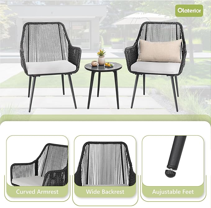 Patio Dining Chairs Outdoor Dining Chairs with Armrest and Cushion Set of 4, All-Weather Woven Twisted Wicker Rattan Chair, Modern Indoor Outdoor Seating for Garden, Lawn, Backyard, Black