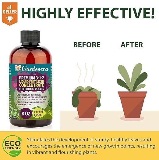 Gardenera Premium Liquid Fertilizer - 3-1-2 Concentrate for Tropical Indoor Plants & Flowers - Organic Plant Food, 8oz