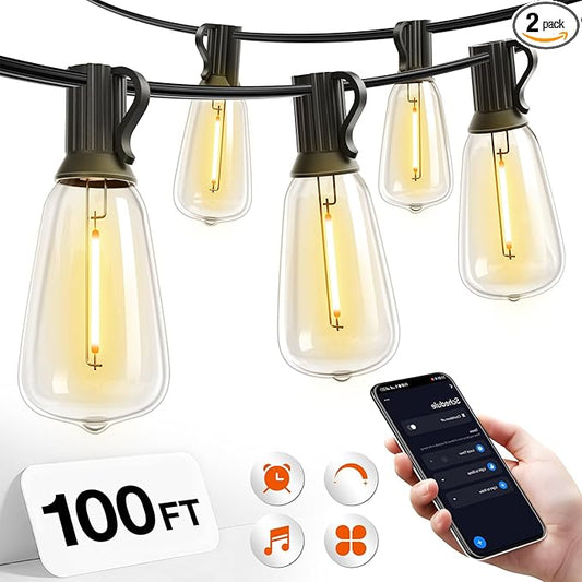 addlon 100FT LED Outdoor String Lights with APP Control Waterproof Patio Lights with Shatterproof ST38 Bulbs, Dimmable Outside Hanging Light Connectable for Porch, Backyard, Bristo, Garden