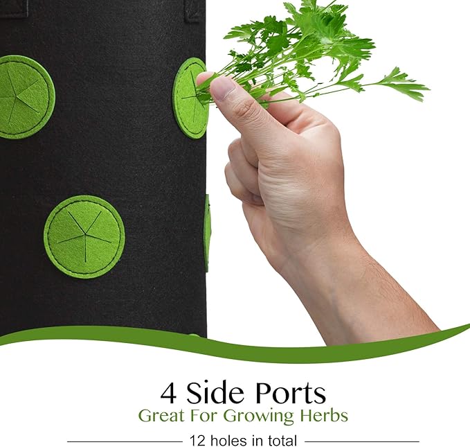 Homyhoo 2 Pack Black and Green Upside Down Tomato & Herb Planter, Hanging Durable Aeration Fabric Strawberry Planter Bags
