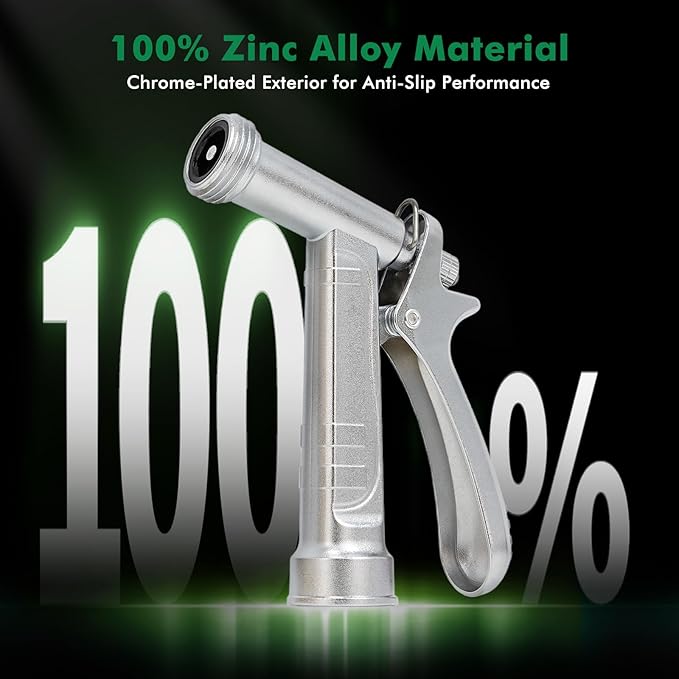 RESTMO 100% Metal Garden Hose Nozzle 2 Pack, 5X Lifespan Rust-Proof Chrome Plated, Heavy Duty Zinc Alloy Pistol Grip with Threaded Front, High Pressure Hose Sprayer for Car Washing, Plant Watering