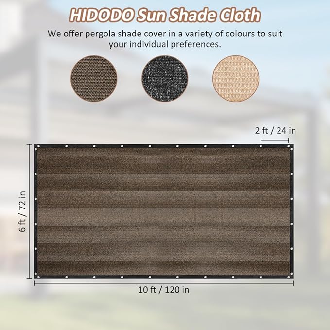 90% Shade Cloth with Grommets, 6 x 10 FT Sun Shade Tarp Pergola Shade Cover Canopy, UV Block Privacy Sun Screen for Outdoor, Patio, Garden, Porch and Deck, Mocha