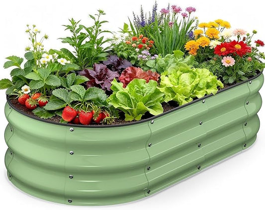 Raised Garden Bed 4×2×1 FT, Galvanized Metal Raised Planter Box, Vegetable Planting Container with Safety Edge Trim, Hardware & Gloves Included, Fruit Green for Backyard Patio Balcony